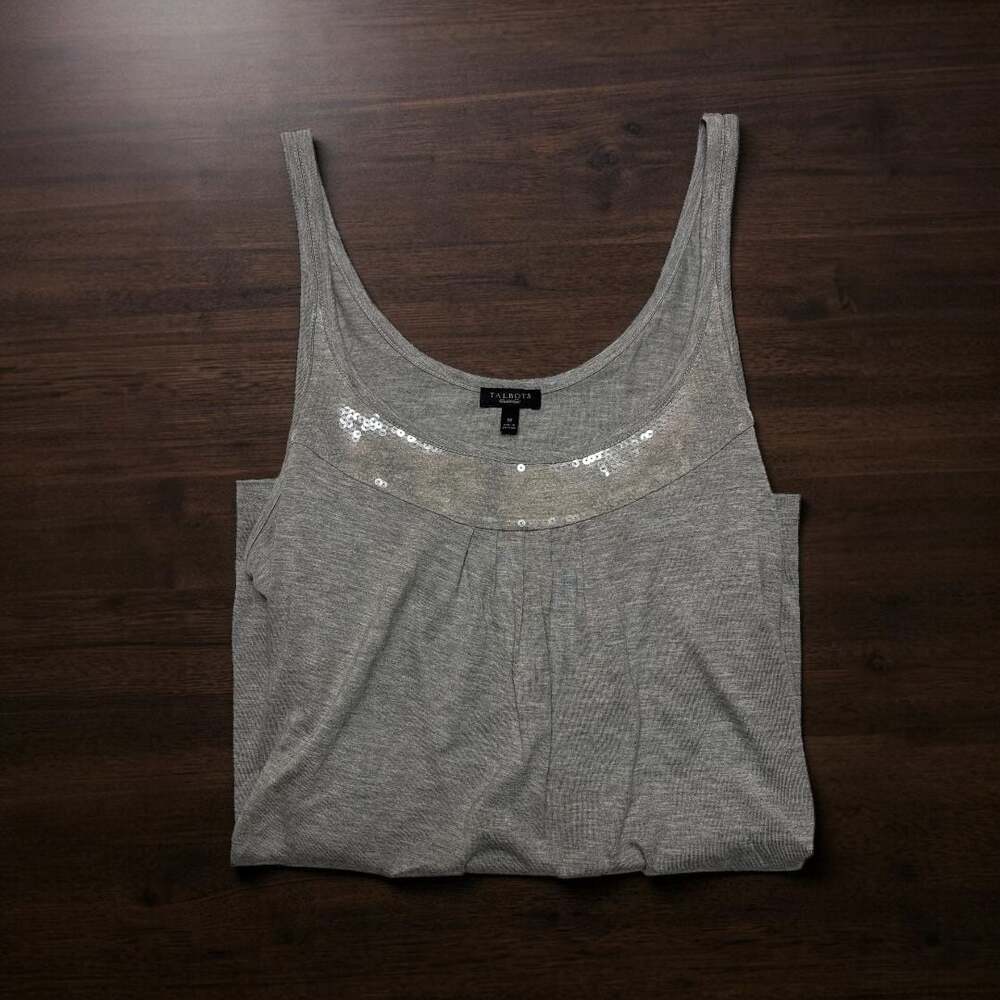 Talbots Gray Sequin Embellished Scoop Neck Tank Top M